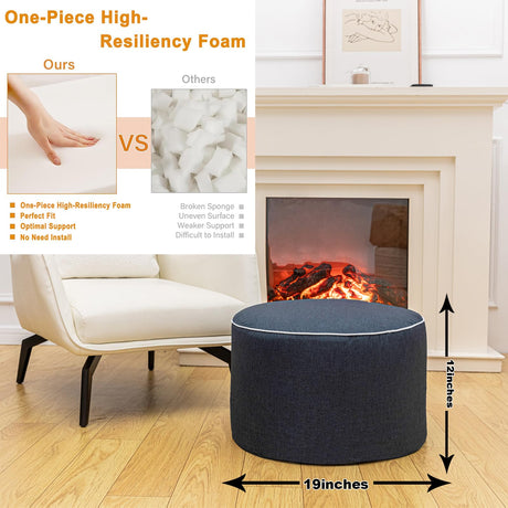 AbunHeri Outdoor Ottoman Outdoor Ottomans for Patio 19x12 Inches Modern Lightweight Foam Stuffed Pouf Outdoor Footstool Footrest Foot Stool Waterproof (Navy Blue) AbunHeri