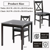 Hudada Kitchen Table Set 3 Piece Dining Table Set Sturdy Wooden Square Table and Chair Breakfast Table Set for 2 Person, Small Dining Room Table Set Hudada