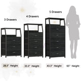 Furnulem Black Dresser with 5 Drawers, Vertical Storage Tower Fabric Dresser for Bedroom, Hallway, Entryway, Nursery, Closet Organizer, Nightstand Bedside Table Furniture, Sturdy Steel Frame, Wood Top Furnulem
