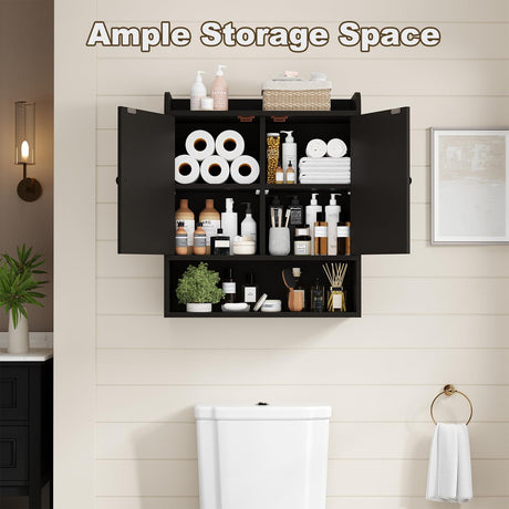 EasyCom 22" W x 26" H Bathroom Wall Cabinet, Farmhouse Medicine Cabinet with Adjustable Shelves and Double Barn Doors, Over The Toilet Storage Cabinet for Bathroom, Kitchen, Living Room, Black EasyCom