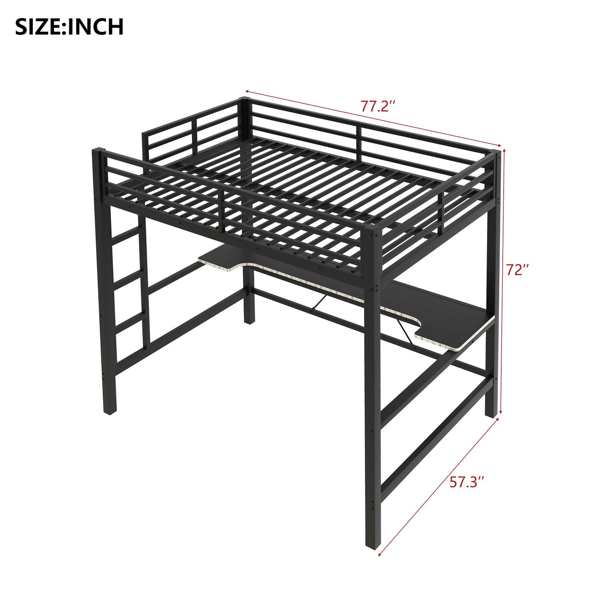 SOFTSEA Full Gaming Loft Bed with Desk & LED Lights, Heavy-Duty Metal Loft Bed with USB Charging Stations, Full Size Gaming Bed with Guardrails for Adults Kids Teens, Easy Assembly, Black SOFTSEA
