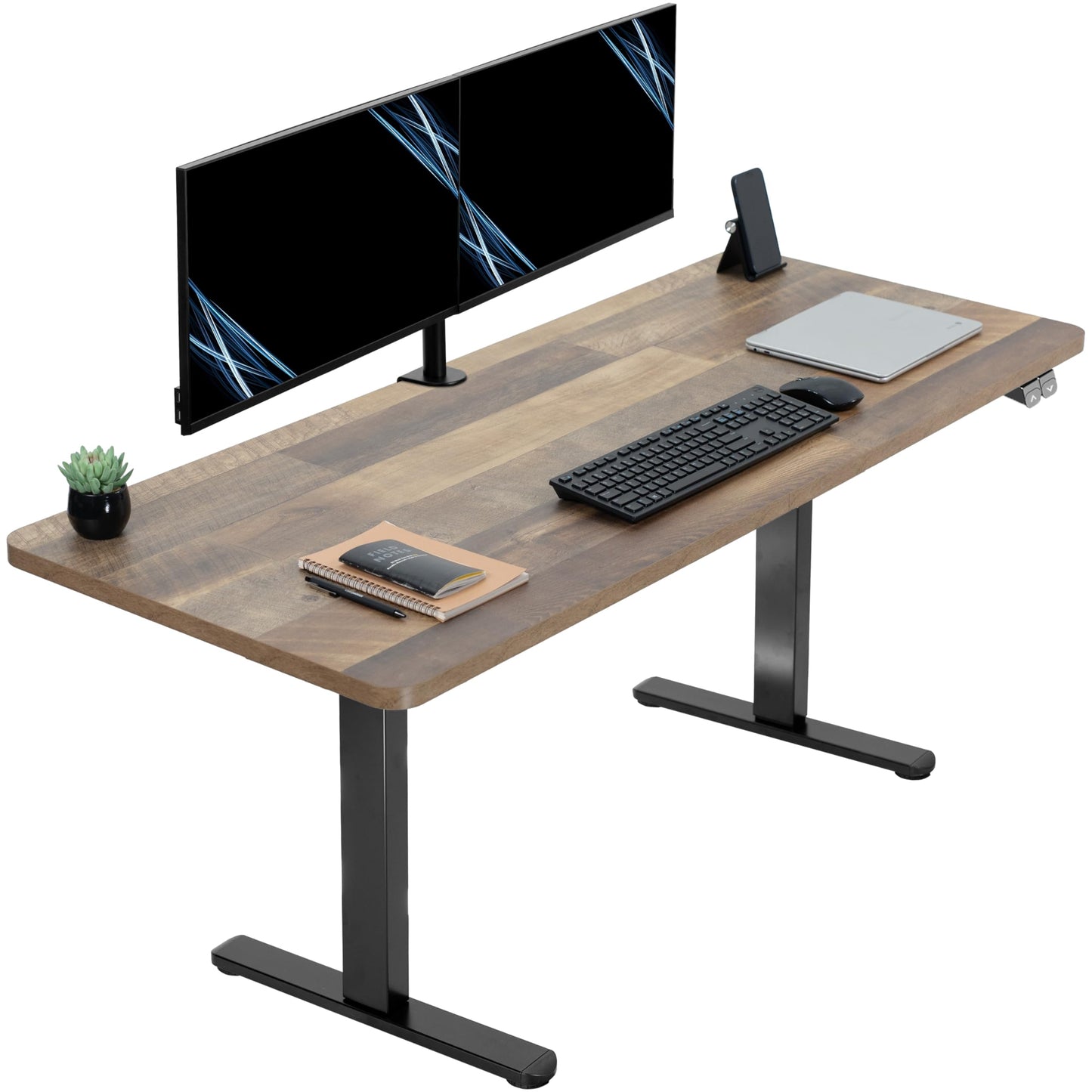 VIVO 60-inch Electric Height Adjustable 60 x 24 inch Stand Up Desk, Reclaimed Wood Solid One-Piece Table Top, Black Frame, Home & Office Furniture Sets, B0 Series, DESK-KIT-B06P