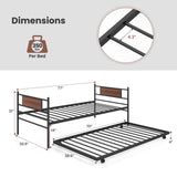 Giantex Metal Daybed with Trundle, Twin Size Day Bed with Wood Grain Headboard & Metal Slat Support, Space-Saving Trundle Sofa Bed for Living Room Guest Room, Easy Assembly, No Box Spring Needed Giantex