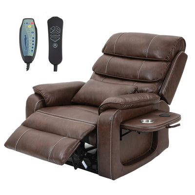JIKFRIMA Power Lift Recliner Chair for Adults Elderly Lay Flat Leather Recliners with Massage Heating, Extended Footrest, Wireless Charging Device, USB Ports, Cup Holder, Lumbar Pillow, Up to 400LBS