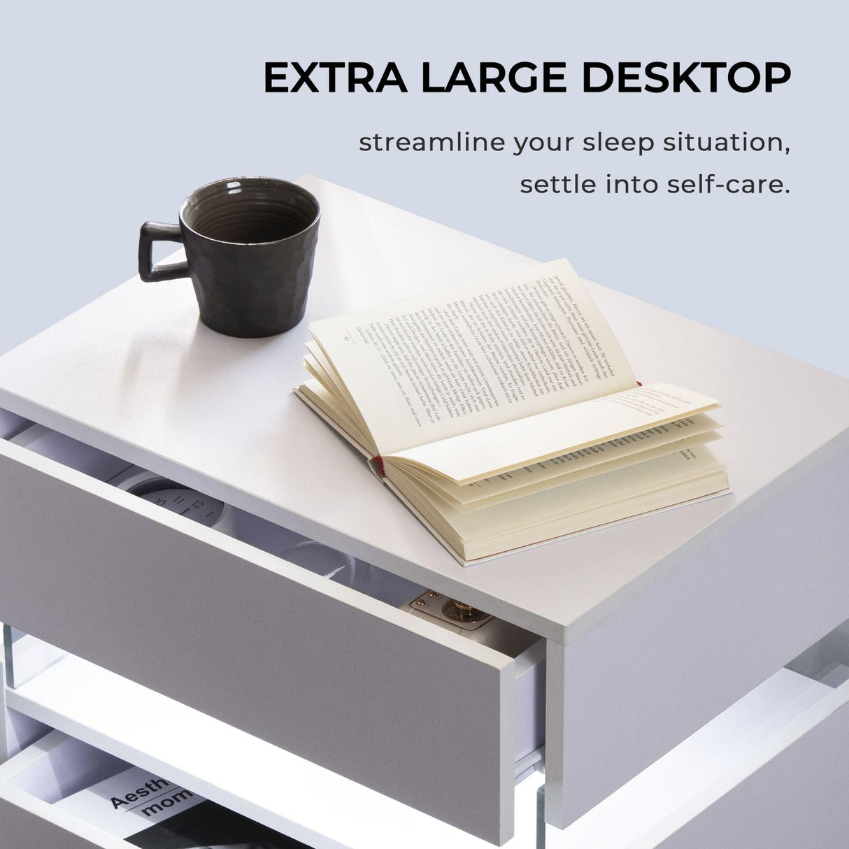 i-aplus Night Stand set 2 LED Night Stand for Bedroom Modern LED Bedside Table with 3 Drawers End Side Table i-aplus