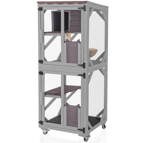 Aivituvin Cat Catio Outdoor Cat House Movable Large Enclosures on Exercise Wheels Kitty Cage with Upgraded Resting Box,Waterproof Cover Aivituvin