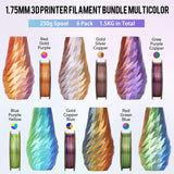 Dynta Tri-Colors Silk Pla Filament 3D Printer 1.75mm Filament Bundle, Multi-Color, 6 Pack 250g Each Dynta