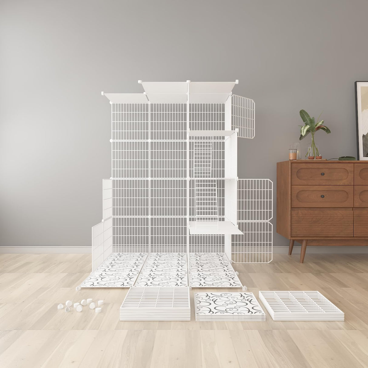 Cat Cage Indoor, DIY Cat Enclosures Detachable Metal Wire, Indoor Cat Crate Exercise Place Ideal for Kitty, Small Animals (White, 41" L x 28" W x 55" H) Leptzoa