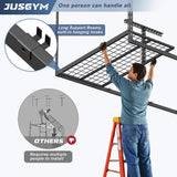 Jusgym 4X8FT Overhead Garage Storage Rack, 22"-48" Height Adjustable Garage Ceiling Storage Racks, Heavy Duty Metal Overhead Storage Organizer System, 750LBS Weight Capacity Jusgym