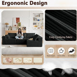 104" L-Shaped Corduroy Cloud Modular Sofa, Modern 4-Seater Sectional Couch with 6 Pillows, Deep Seat Upholstered Convertible Sofa Bed for Living Room, No Assembly Required (Black) atosela