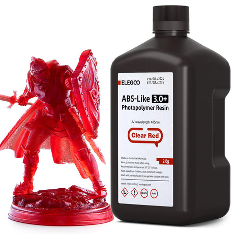 ELEGOO ABS-Like 3.0+ 3D Printer Resin Transparent Red 2000g, High Heat-Resistance 3D Printing Resin, Lower Viscosity and Shrinkage, 405nm LCD UV-Curing for MSLA/LCD/DLP 3D Printer ELEGOO