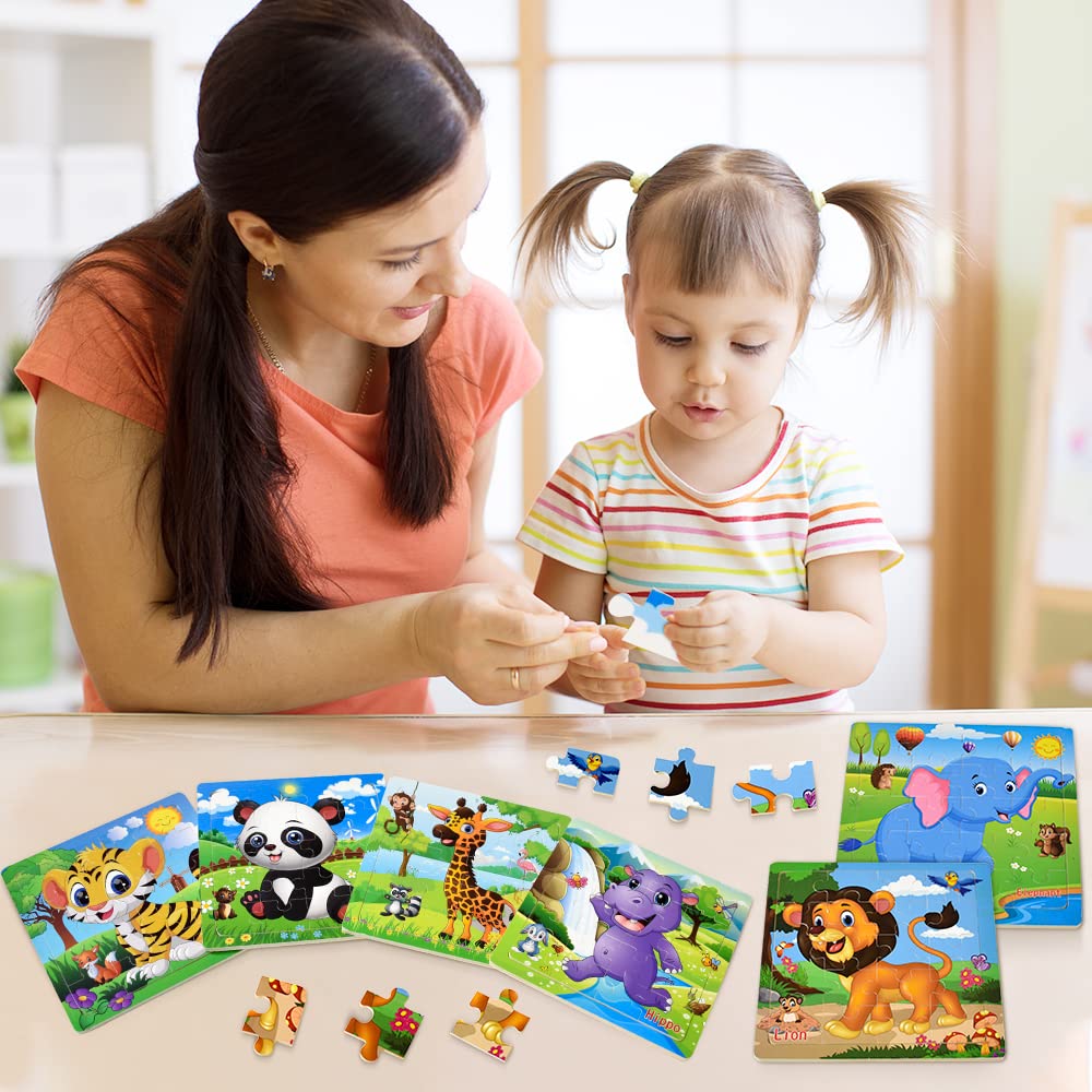 Puzzles for Kids Ages 3-5 Toddler Wooden Toys Montessori Learning Education Preschool Sets Games for Boy Girl 3 4 5+ Years Old, Pack of 6 (20 Pieces)