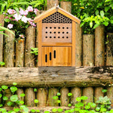 Mason Bee House - Wax Coated Waterproof Hotel for The Garden, Natural Handmade Wooden Home, Attracts Peaceful Pollinators, Native Habitat POLLIBEE