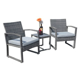 Patiorama 3 Pieces Outdoor Patio Furniture Set, Outdoor Wicker Conversation Set, Patio Rattan Chair Set, Modern Bistro Set with Coffee Table, Garden Balcony Backyard Poolside (Light Gray) Patiorama