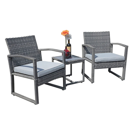 Patiorama 3 Pieces Outdoor Patio Furniture Set, Outdoor Wicker Conversation Set, Patio Rattan Chair Set, Modern Bistro Set with Coffee Table, Garden Balcony Backyard Poolside (Light Gray) Patiorama