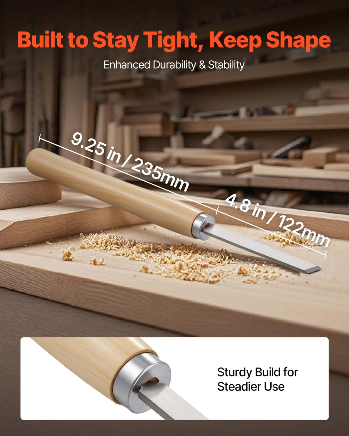 VEVOR Wood Lathe Turning Tool Set, 8PCS, Lathe Chisel Set with Carbon Steel Blade, 2 Skew, 1 Spear Point, 1 Parting, 1 Round Nose, 3 Gouge Tools, 1 Oxford Bag, for Beginners, Hobbyists, Professionals VEVOR