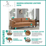 Naomi Home Marisa Genuine Leather Couch - Revel in Exquisite Leather Couch Opulence - Unparalleled Luxury Mid-Century Leather Couch – The Embodiment of Cozy Lounging and Contemporary Design, Tan Naomi Home