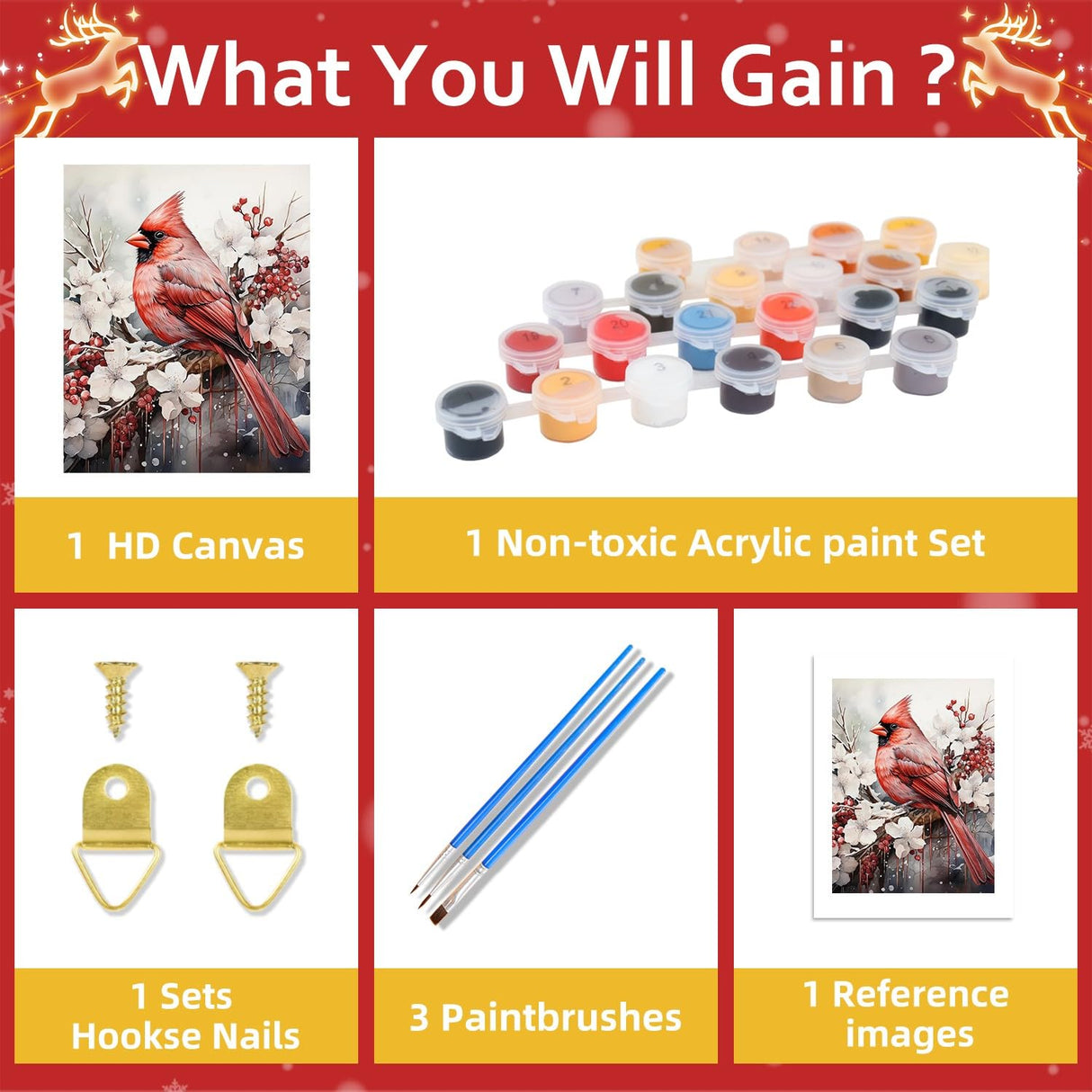 Reivworl Cardinal Paint by Numbers Kit for Adults, Cardinal Paint by Number Kits on Canvas, Acrylic Painting by Numbers for Gifts and Home Decor 16x20 Inch Reivworl