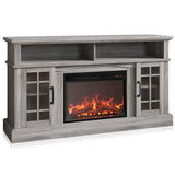 BELLEZE Traditional 58" Rustic TV Stand with 23" Electric Fireplace Heater with Sound, Media Entertainment Center Console Table for TV up to 65" with Open Storage Shelves and Cabinets - Grey Wash BELLEZE