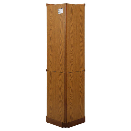 TAMUBAKS Lighted Corner Display Curio Cabinet Wooden Curved Shelving Unit with Tempered Glass Door, Bar and Liquor Storage Area with 6 Shelves - Mirror Back (Oak) TAMUBAKS