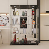 LFT HUIMEI2Y Glass Display Cabinet 12 Shelves with 3 Columns, LED Light, Mirror and Lock, Curio Cabinets Quick-Install Style Tempered Glass Floor Standing Bookshelf for Living Room, Kitchen Black LFT HUIMEI2Y