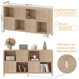 FATORRI 8 Cube Bookshelf with 4 Doors, Modern Mid Century Wood Book Shelf with Storage, Low Horizontal Cubby Bookcase for Home Office (Light Walnut) FATORRI