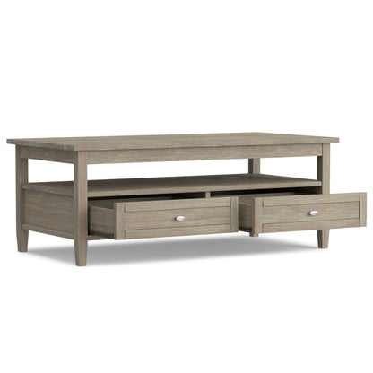 SIMPLIHOME Warm Shaker SOLID WOOD 48 Inch Wide Rectangle Transitional Coffee Table in Distressed Grey, For the Living Room and Family Room - WoodArtSupply