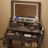 Rolanstar Vanity Desk with LED Lighted Mirror, Makeup Vanity with 4 Fabric Drawers, Power Outlet, Modern Vanity Desk for Bedroom & Dressing Room, Black Rolanstar