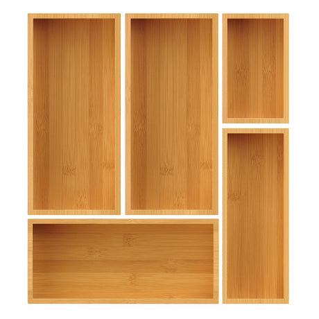 Bamboo Drawer Organizer Set, 5-Piece Storage Trays for Kitchen, Bathroom, Office Desk, Makeup & Junk Drawers,Utensils Bayting