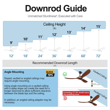 BOOSANT 72 INCH Ceiling Fan Downrod With Extended Wires,Extension Rod Only Ceiling Fans Compatible, Not Threaded(Black) BOOSANT