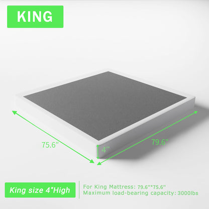 FMDMR King Box Spring 4 Inch, Low Profile King Size Box Spring Only, Heavy Duty Mattress Foundation Metal Bed Base with Fabric Cover, Easy Assembly, Non-Slip, Noise Free