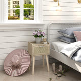 LAATOOREE Nightstand Set of 2, Small Bedside Table, End Table with Rattan Door, Boho Side Table with Solid Wood Legs for Bedroom Living Room Small Space LAATOOREE