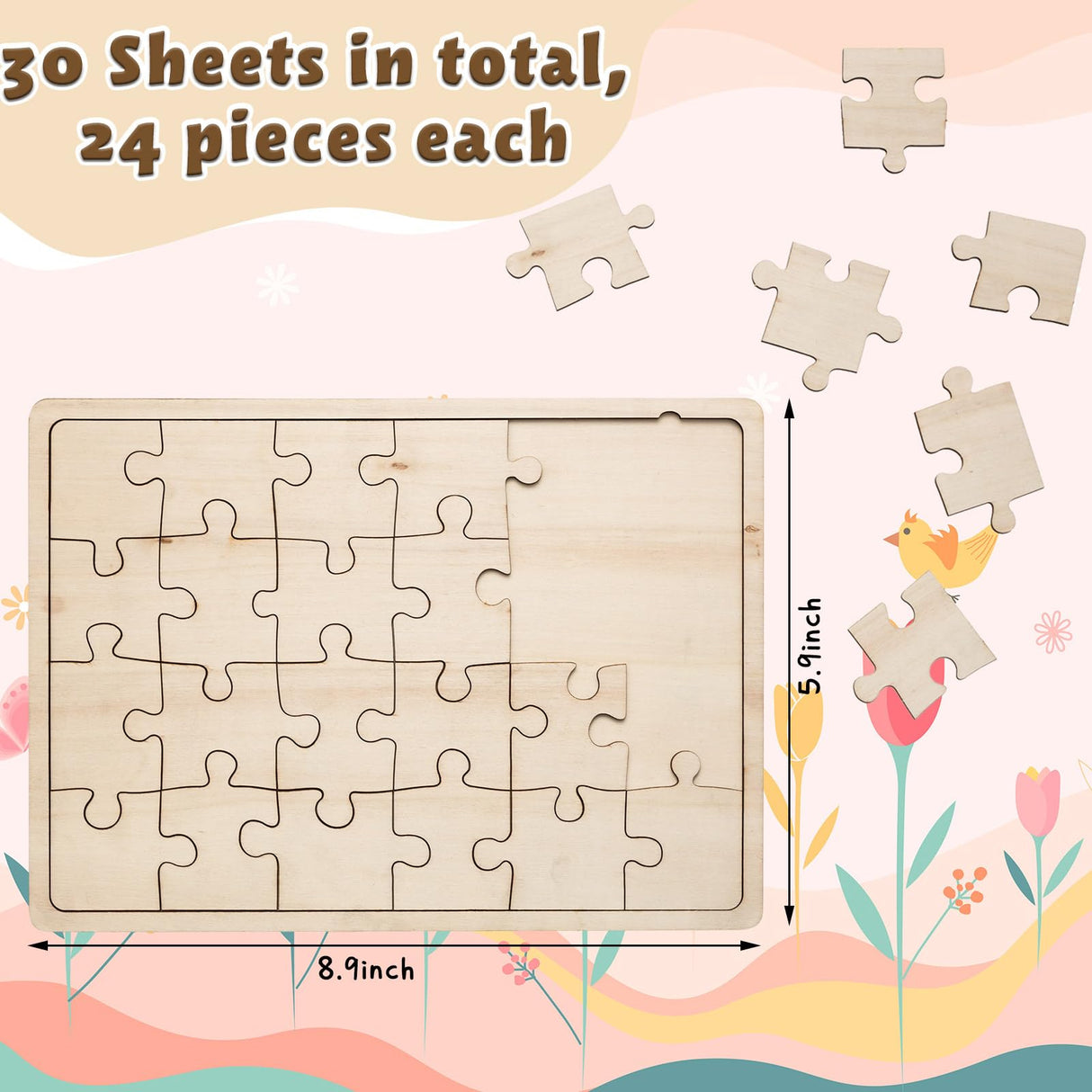 Deekin 30 Sheets Unfinished Wood Blank Puzzles Customizable Blank Wooden Puzzle Pieces Freeform Things to Paint, Write and Draw On, Wooden Jigsaw Puzzles for Kids DIY Craft, 8.9 x 5.9 Inch Deekin