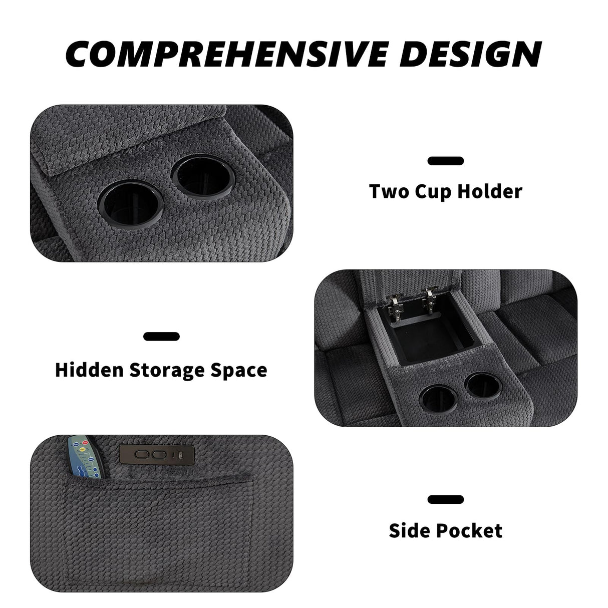 CANMOV Recliner Sofa Set, Manual Recliner Loveseat with Overstuffed Armrest for Living Room,Bedroom Furniture,Office,2 Seat Grey CANMOV