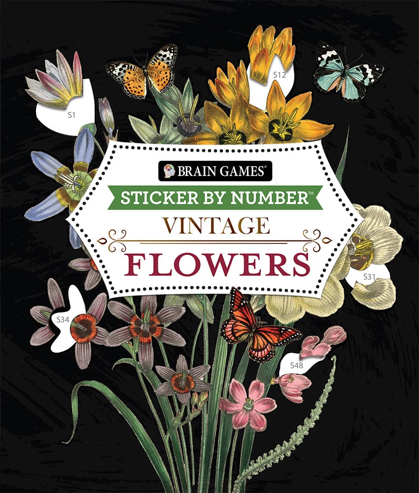 Brain Games - Sticker by Number - Vintage: Flowers (28 Images to Sticker) WoodArtSupply