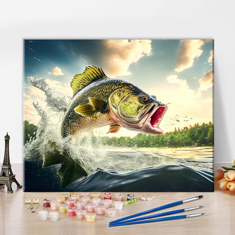 TUMOVO Abstract Paint by Numbers for Adults Fish Jumping Out of The Water, DIY Adult Paint by Number Kits on Canvas, Watercolour, Oil Painting Art Crafts Frameless, 16x20 in TUMOVO