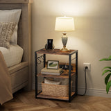 MAHANCRIS Industrial Printer Cart, 3-Tier Mobile Printer Stand, Rolling Cart with Power Outlets and USB Ports, Home Printer Stand with 2 Hooks, for Office, Living Room, Rustic Brown PTHR40E01Z MAHANCRIS