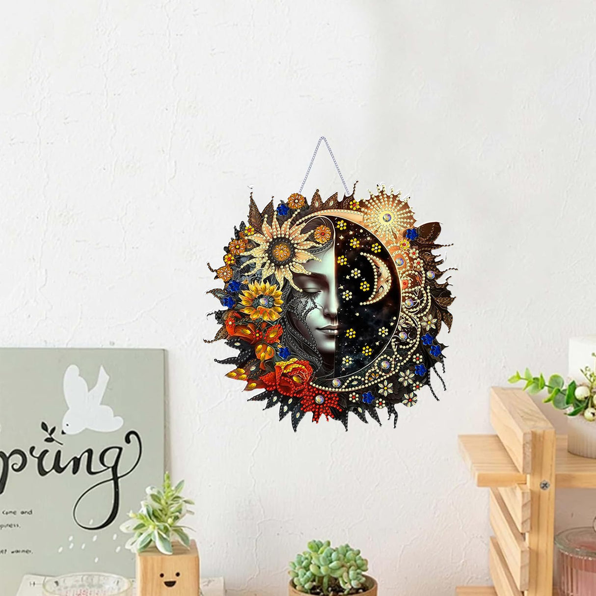 hyzsj DIY Hanging Diamond Art Pendant Painting Kit Sun Moon, Special Crystal Gem Craft Painting Kit Ornament 9.8x9.8inch hyzsj