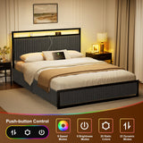 ROLETALENT Full Size Bed Frame with Headboard and Storage,Upholstered Bed Frame Full with Charging Station & LED,Velvet Platform Bed Frame with 2 Drawers,Metal Support,No Box Spring Needed，Dark Grey ROLETALENT