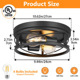 Feanron Farmhouse 2-Light Black Flush Mount Ceiling Light Fixtures, Industrial Vintage Metal Cage Closed to Ceiling Mount Lamp for Hallway Kitchen Bedroom 2 Pack, A19 LED Bulbs Included Feanron