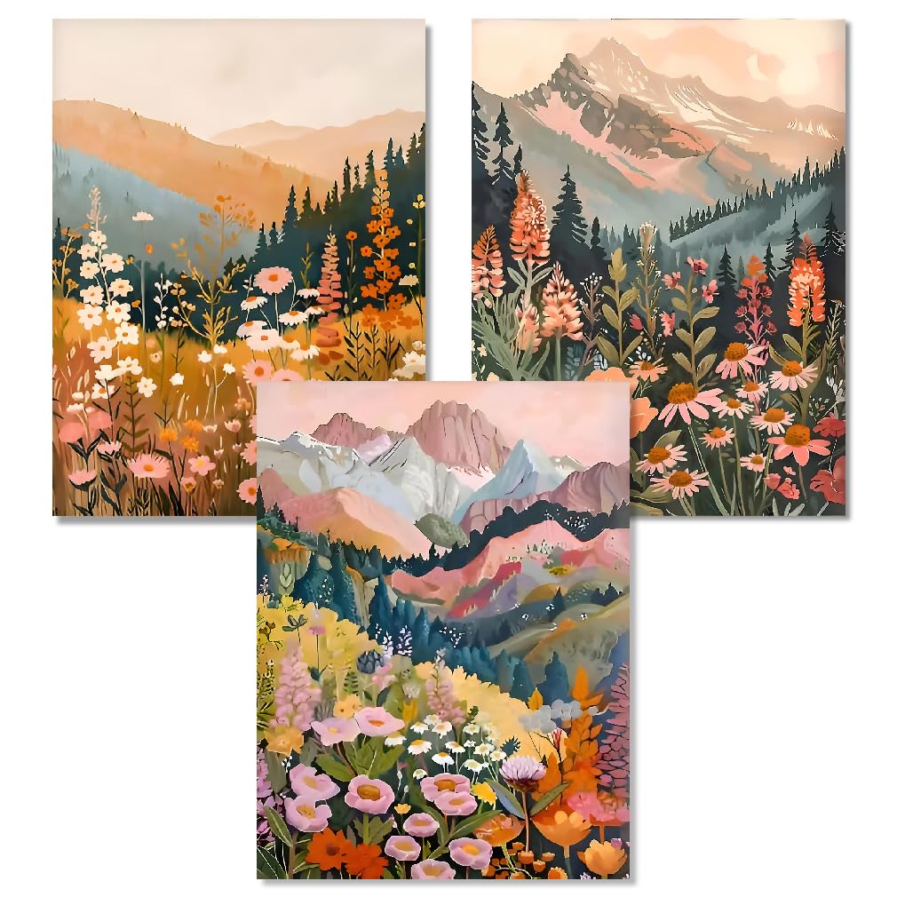 Mountain Diamond Art Kits for Adults - 3 Pack Landscape Flowers Diamond Painting for Beginners, Diamond Dots Round 5D Full Drill Paintings with Diamonds Gem Art and Crafts Home Decor 12x16inch tigdtiu