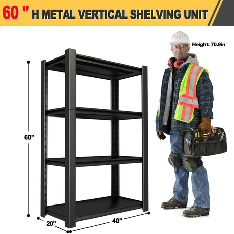 Nexvrtau 4 Tier Adjustable Metal Shelving Storage Rack,Storage Shelves,40" Wx20 Dx60 H Garage Shelving Heavy Duty,Industrial Shelving Unit for Basement,Warehouse,Garage Organization.1 Pack Nexvrtau