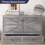 ijuicy Full Murphy Bed with Storage & Multifunctional Charging Station, Farmhouse Murphy Cabinet Bed with Foldable Panel, Space-Saving Beds for Guest Bedroom,Living Room(Mottled Grey‌, with Mattress) ijuicy