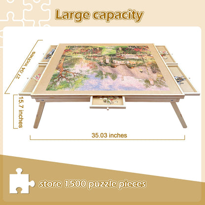 TALGIC Puzzle Table with 6 Drawers and Legs,1500 Pieces Folding Puzzle Board with Cover & Rotating Adjustable Puzzle Table for Adults.