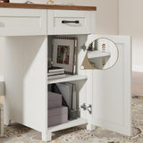 Farmhouse 47" Executive Desk, Computer Desk with Drawers and Storage Cabinet, Workstation Computer Desk for Home Office and Study.(Unique White) Vabches