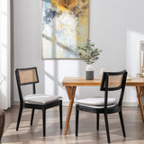 ZH4YOU Black Rattan Dining Chairs Set of 2, Farmhouse Kitchen Chairs with Cane Back, French Country Cane Chairs Retro Side Chairs with Wood Legs for Dining Room/Living Room/Restaurant, Black ZH4YOU