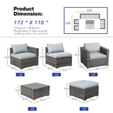 Patiorama 12 Piece Patio Furniture Set, Outdoor Sectional Sofa, All-Weather Grey PE Wicker Rattan Conversation Set, Patio Couch Furniture Set w/Coffee Table for Balcony Garden Pool(Light Grey Cushion) Patiorama