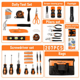 THINKWORK Tool Set - 207 Piece Portable Home Repairing Tool Kit, General Household Hand Tool Set with 13'' Wide Mouth Open Storage Tool Bag, Perfect for DIY, Home Maintenance, Handyman - Gift for Men THINKWORK