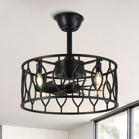Curve Curio 19 Inch Caged Farmhouse Ceiling Fan with Lights and Remote, Rustic Industrial Fandelier Ceiling Fan Enclosed for Bedroom Curve Curio