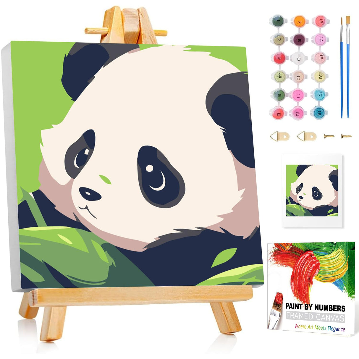 Reivworl Paint by Numbers Kit for Kids with Frame and Easel, Panda Paint by Number Kids Age 5-8-12, Paint by Numbers Gifts and Home Decor (8X8 Inch) Reivworl
